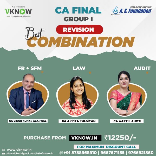 Picture of Combo CA Final FR + SFM + LAW + Audit Revision by CA Vinod Kumar Agarwal  & CA Arpita Tulsiyan & CA Aarti Lahoti 