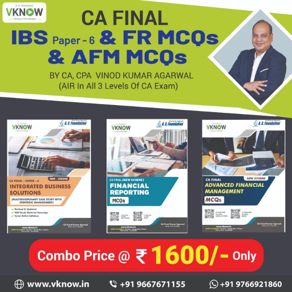 Picture of CA Final IBS Paper 6 + CA Final AFM MCQ Book + CA Final FR MCQ Book(New Scheme) by CA Vinod Kumar Agarwal Sir